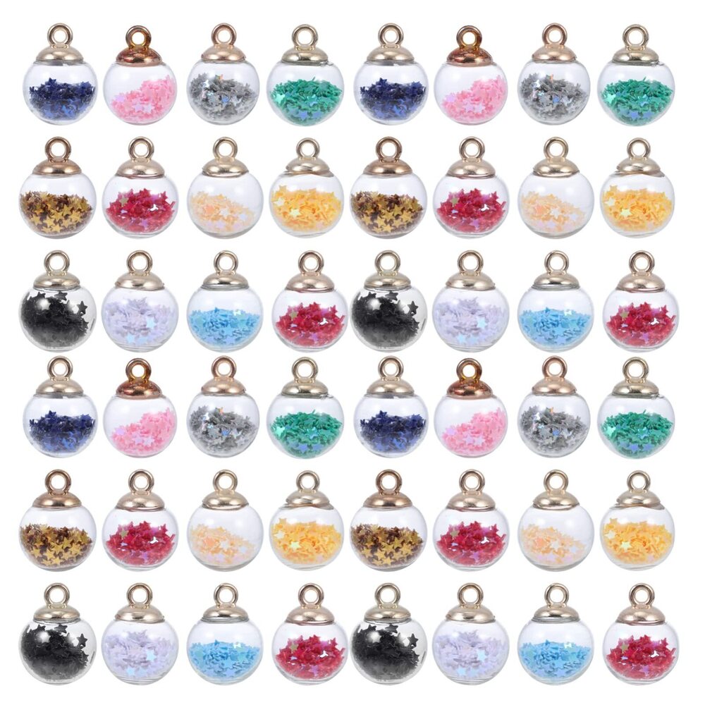 4352 100pcs Glitter Star Glass Ball Charms - Sparkling Sequin Filled Beads